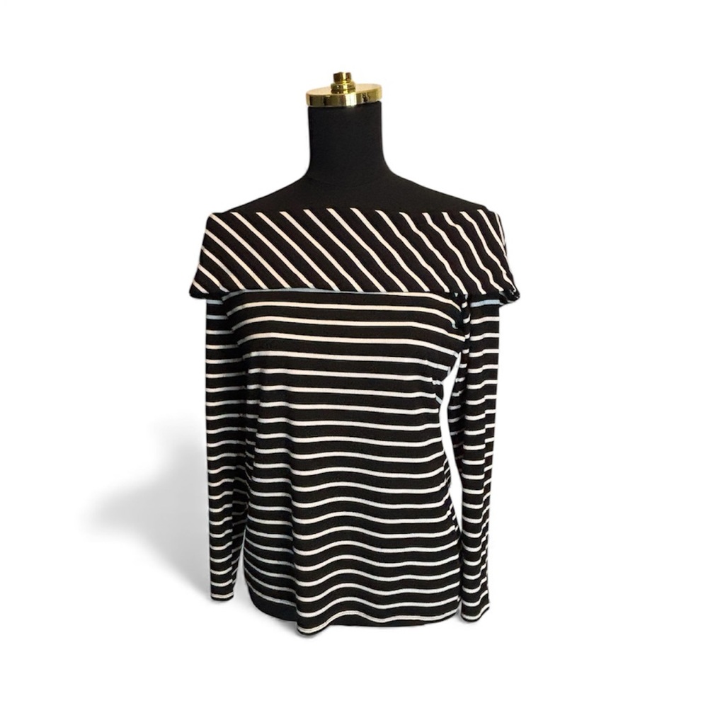 White House Black Market Monochrome Striped Top